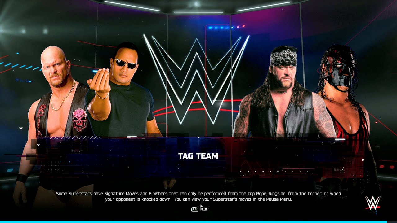 WWE 2K25 - Stone Cold/The Rock против Гробовщика/Кейна - командный матч мечты Attitude Era Tag!