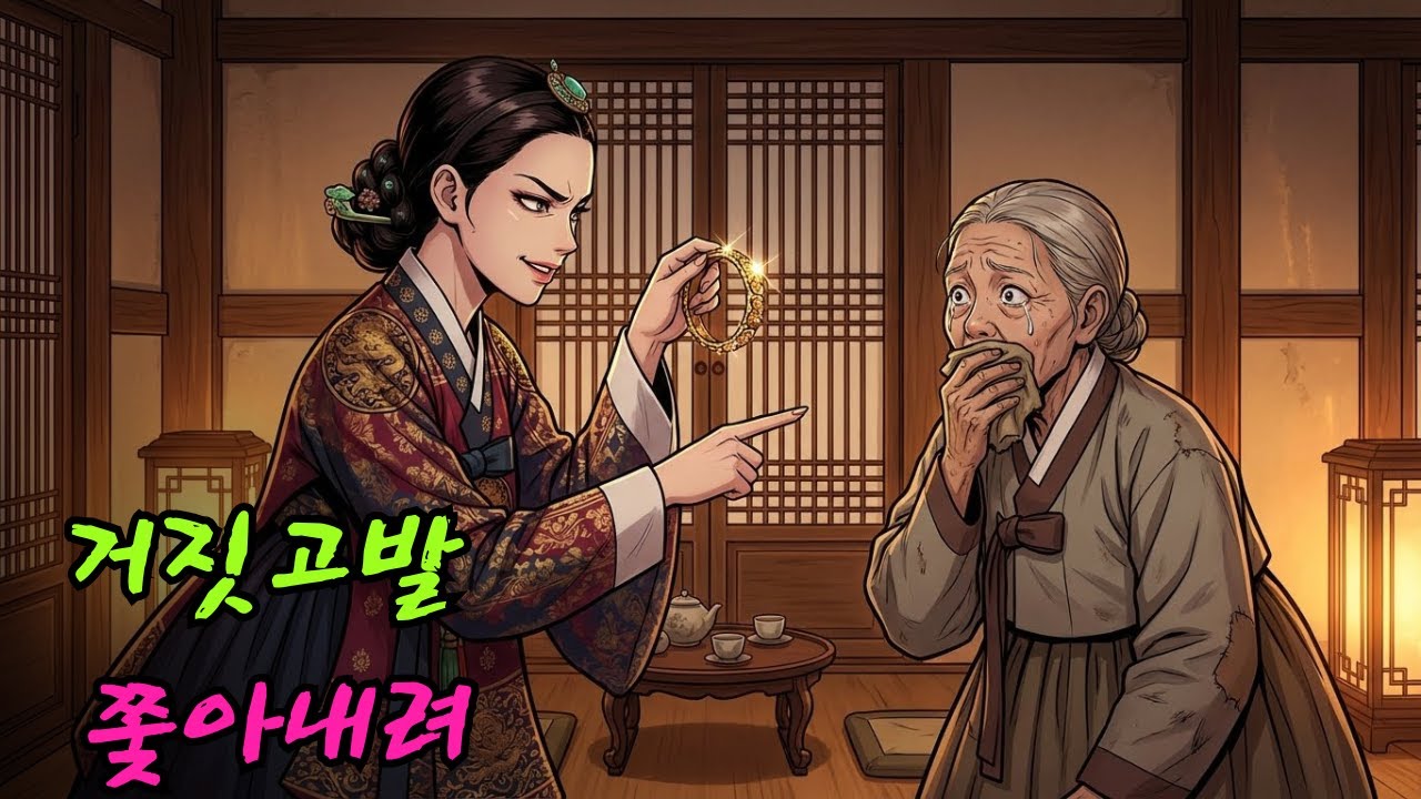 그녀는 시어머니를 집에서 쫓아낼 구실을 만들기 위해 시어머니가 금팔찌를 훔쳤다고 거짓으로 고발했다.| 민담 | 전설 | 설화 | 옛날이야기