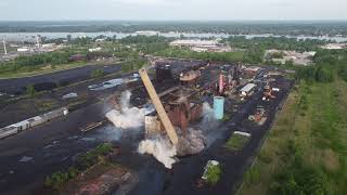 Tonawanda Coke Smokestack Implosion - Aerial Drone POV