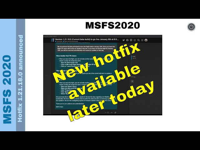 Flight Simulator 2020 - MSFS Update - New hotfix - available later today