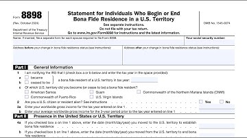 IRS Form 8898 (Statement for Individuals Who Begin or EndBona Fide Residence in a U.S. Territory)