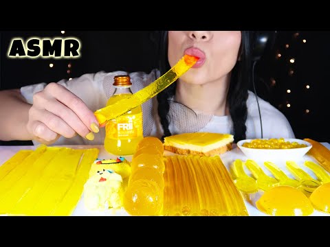 SARI YİYECEKLER ASMR TÜRKÇE| Popping Boba, Cheesecake, Jelly Noodles -Balls, Marshmallow, Jöle Kaşık