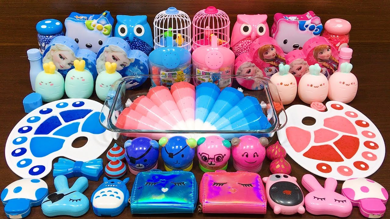 Pink vs Blue! Mixing Mixing Random Things into Slime! Relaxing with Piping Bags Satisfying Slime