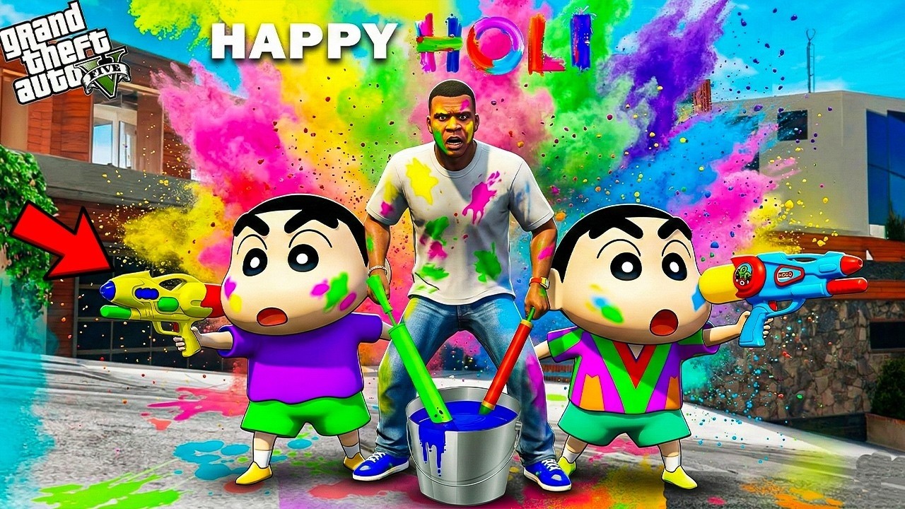 Franklin & Shinchan Pinchan Celebrating Holi In GTA 5 ! || SHINCHAN GTA 5 VIDEO