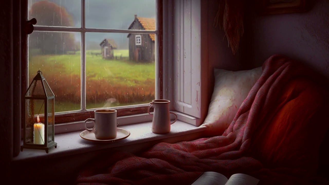 COZY READING NOOK ON A RAINY DAY - ASMR Ambience with Sounds of Rain, Thunder, Reading, Tea