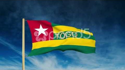 Togo Flag Slider Style With Title. Waving In The Wind With Cloud Background