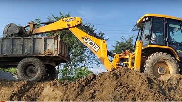 JCB Backhoe Making Drain & Loading Soil in Tractor