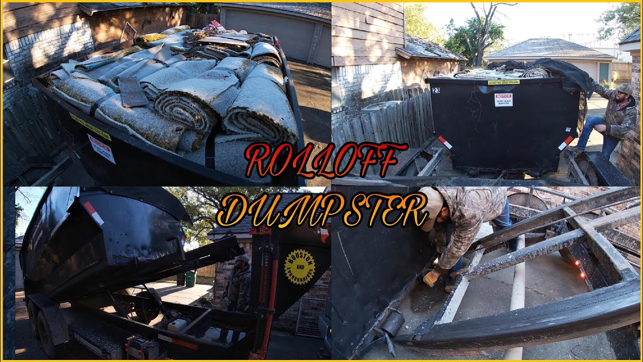 Gooseneck roll off dump trailer loading dumpster step by step - YouTube
