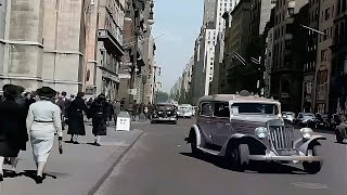 Wonderful New York 1930's in color [60fps, Remastered] w\/sound design added
