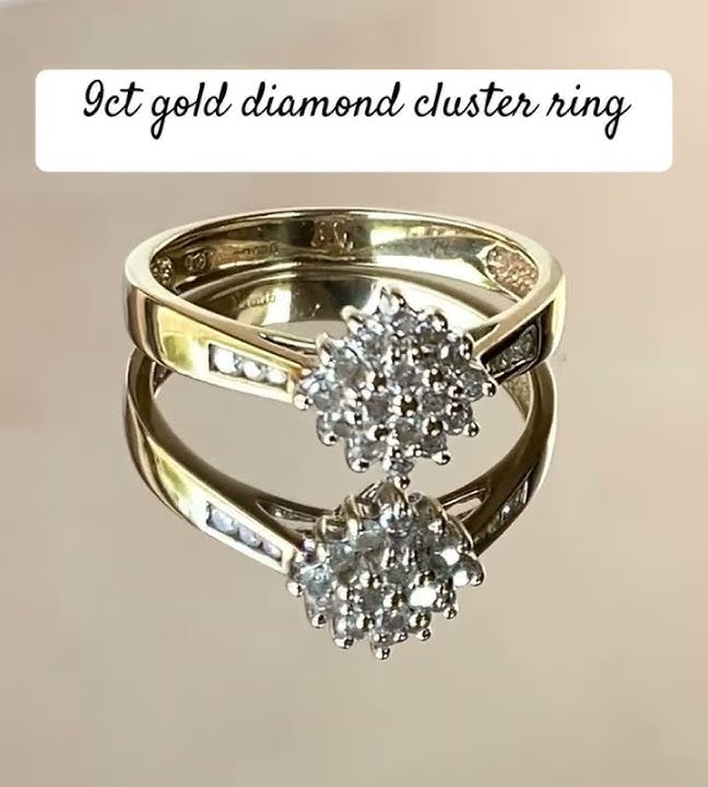 9ct Gold Diamond Cluster Ring with Diamond shoulders.