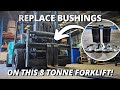 Making  replacing bushings on big forklift  machining  installing