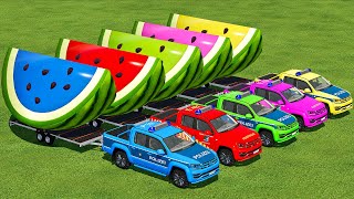 LOAD &amp; TRANSPORT GIANT WATERMELONS WITH VOLKSWAGEN POLICE CARS - Farming Simulator 22