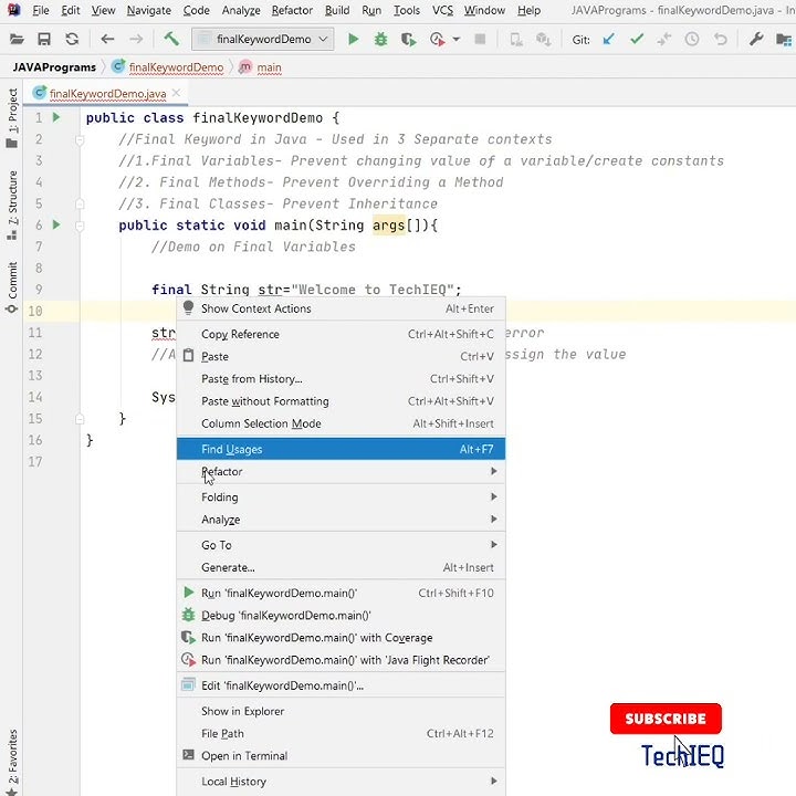 Final variables in Java | Using final keyword in Java | Creating ...