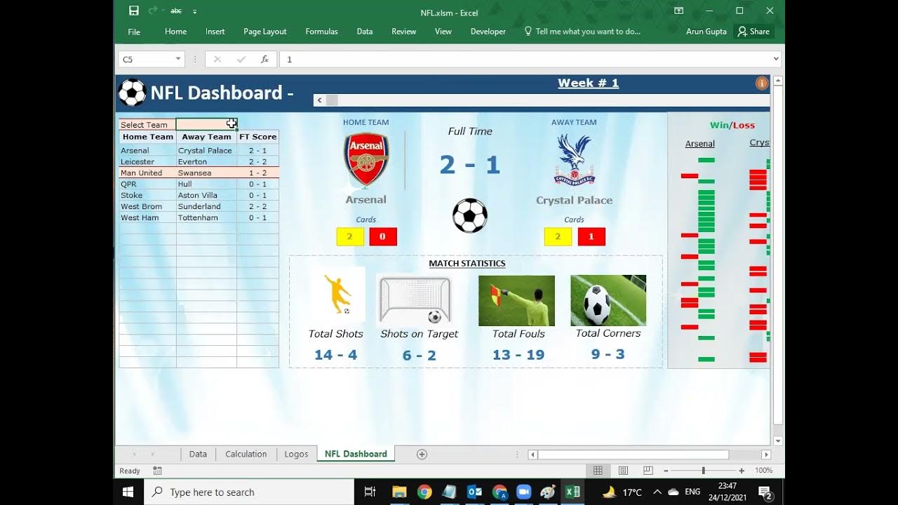 Soccer/Football Dashboard In Excel YouTube