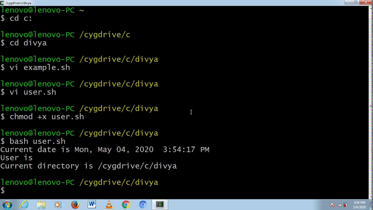 Shell Script to see current date,time, user and current directory YouTube