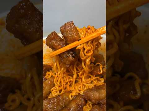 spicy sesame oil noodles with BBQ stick #asmr #koreanfood