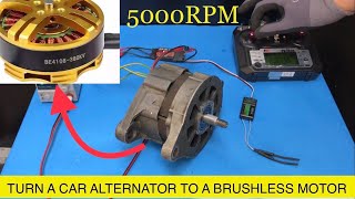 MAKING A SUPER POWERFUL BRUSHLESS ENGINE - CONVERT A CAR ALTERNATOR TO A BRUSHLESS ENGINE