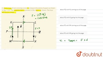 A square loop of wire carrying current I is lying in the plane of paper as shown in