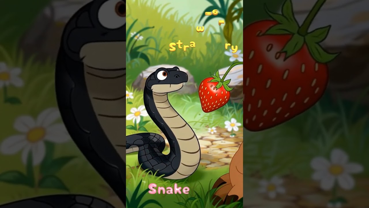 S is for Snake – Snake Eats Strawberry 🐍🍓 | ABC Animals