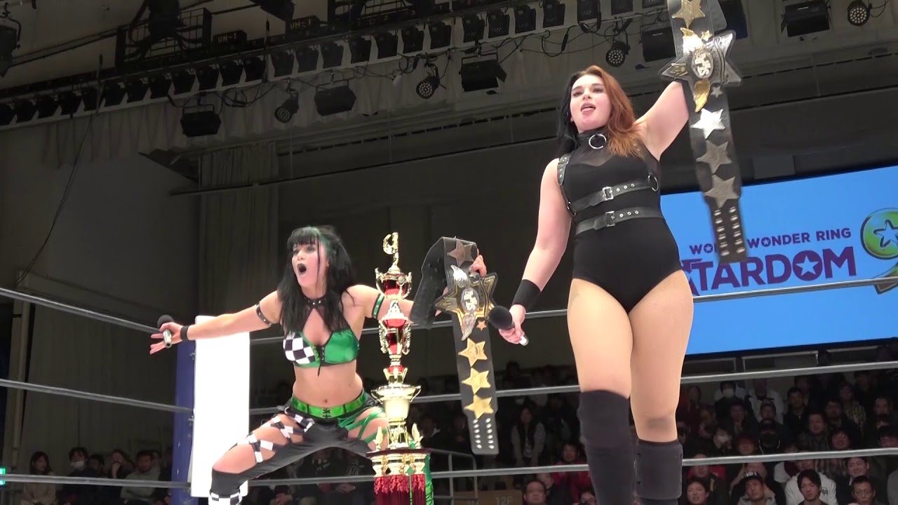スターダム ビー プレストリー ジェイミー ヘイター タッグ王座獲得 1 19 後楽園ホール 試合後 Stardom Youtube