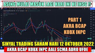 🆕PART 1 Sinyal Rabu 12 Oktober 2022 Rekomendasi saham scalping trading AKRA BCAP KOBX INPC Analisa