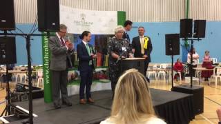 Announcement of the General Election count results in Cheltenham 2017