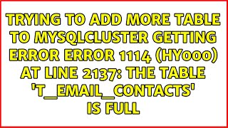 Trying to add more table to mysqlcluster getting error ERROR 1114 (HY000) at line 2137: The...