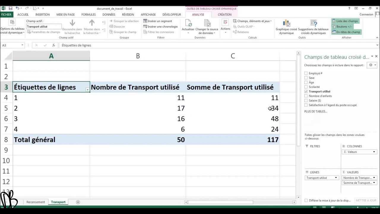 Tableau Croise Dynamique Version 1 Avec Excel 2013 Youtube