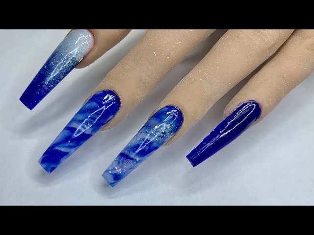 Blue Flowing Lines Press-on Nails Stylish Design Press-on Nails for  Professional Nail Salon - Walmart.com