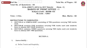 BSC 1ST SEM HMCT BASICS OF FRONT OFFICE 1ST NOV 2019 | PTU