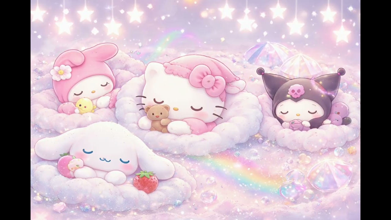 Hello Kitty \u0026 Friends Sleepy Dreamscape 💕 Calm Piano for Deep Sleep, Relaxation \u0026 Stress Relief