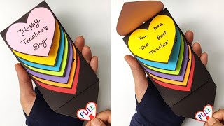 DIY - Happy Teacher&#39;s Day Special Card | Rainbow Water Fall Greeting Card | Pull me | Handmade card