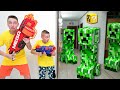 Nerf gun game minecraft creeper invasion finds us in real life