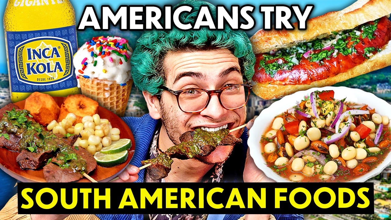 Americans Try South American Food For The First Time! (Choripan,  Anticuchos, Cevichocho) 