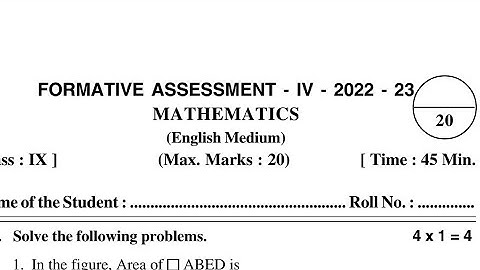 9th class FA-4 Mathematics Real Question Paper 100% Pakka real paper 2022-23