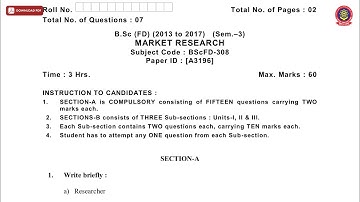 BSC FD 3RD SEM MARKET RESEARCH A DEC 2018 | PTU