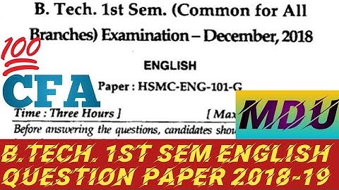 2018 Mdu B Tech 1st sem English Question Paper. #mdu || common for all branches.|| mdu papers