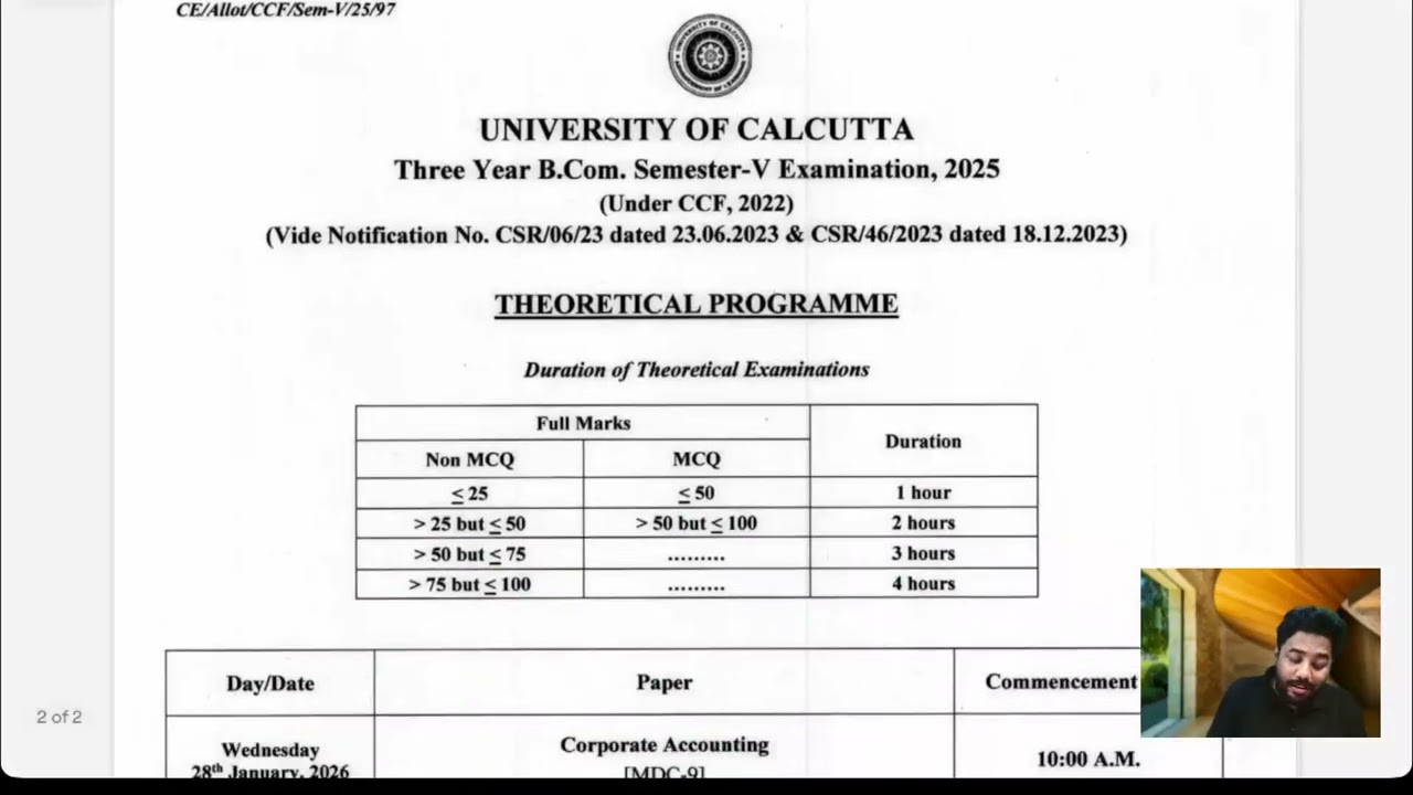 Sem -5 Exam Routine CCF | Calcutta University