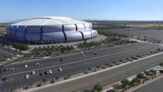 A flight from the home of super bowl xlix in glendale, arizona. this
is university phoenix stadium.