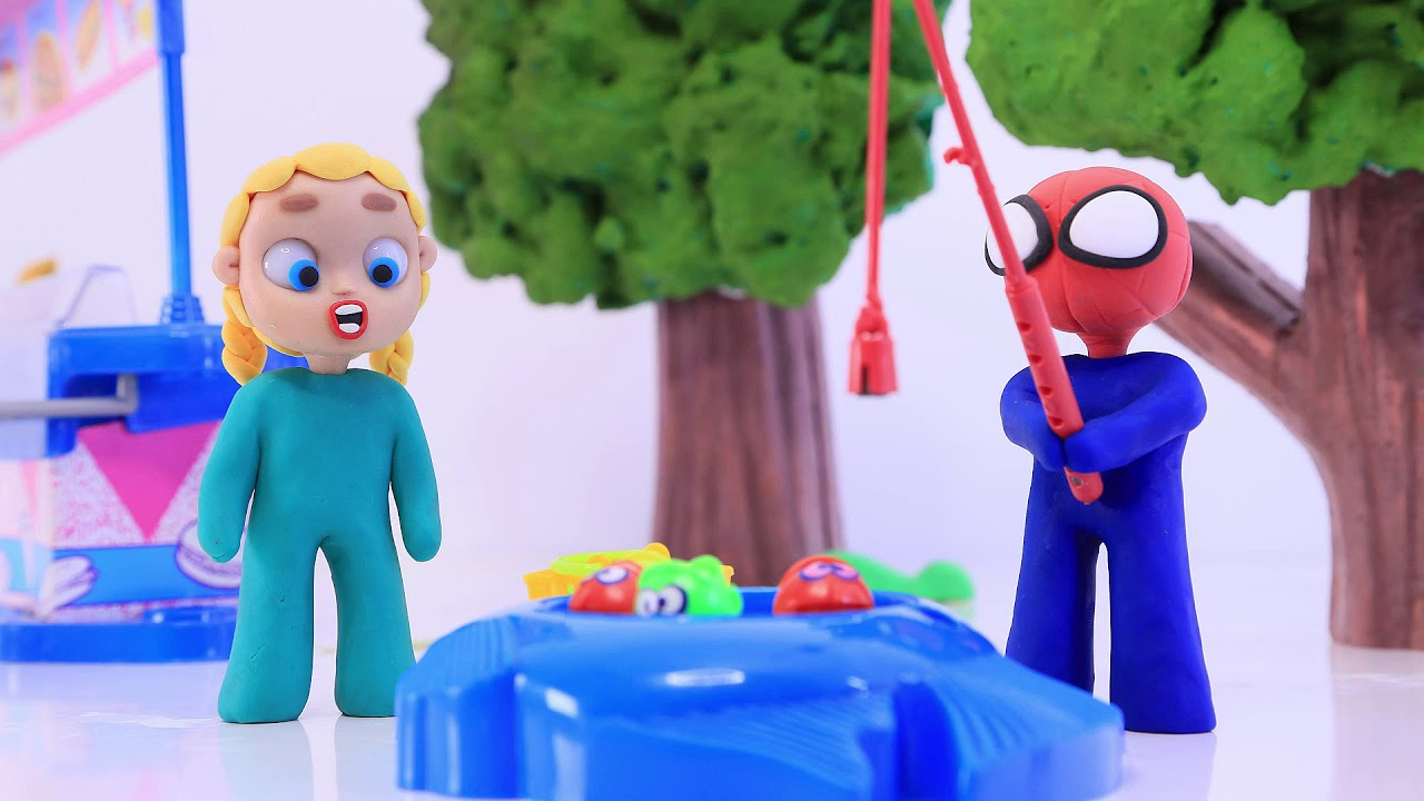 funny pranks videos Fishing Game 💕 Superhero Clay Stop motion video