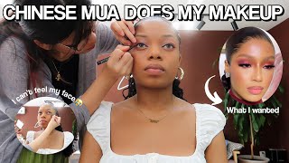 She said its asians soft glam 😭|BLACK GIRL GETS MAKEUP DONE IN CHINA*shocking result screenshot 4