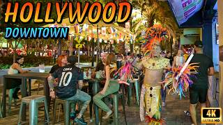 Downtown Hollywood Florida - Nightlife & City Vibes | 4K Walk