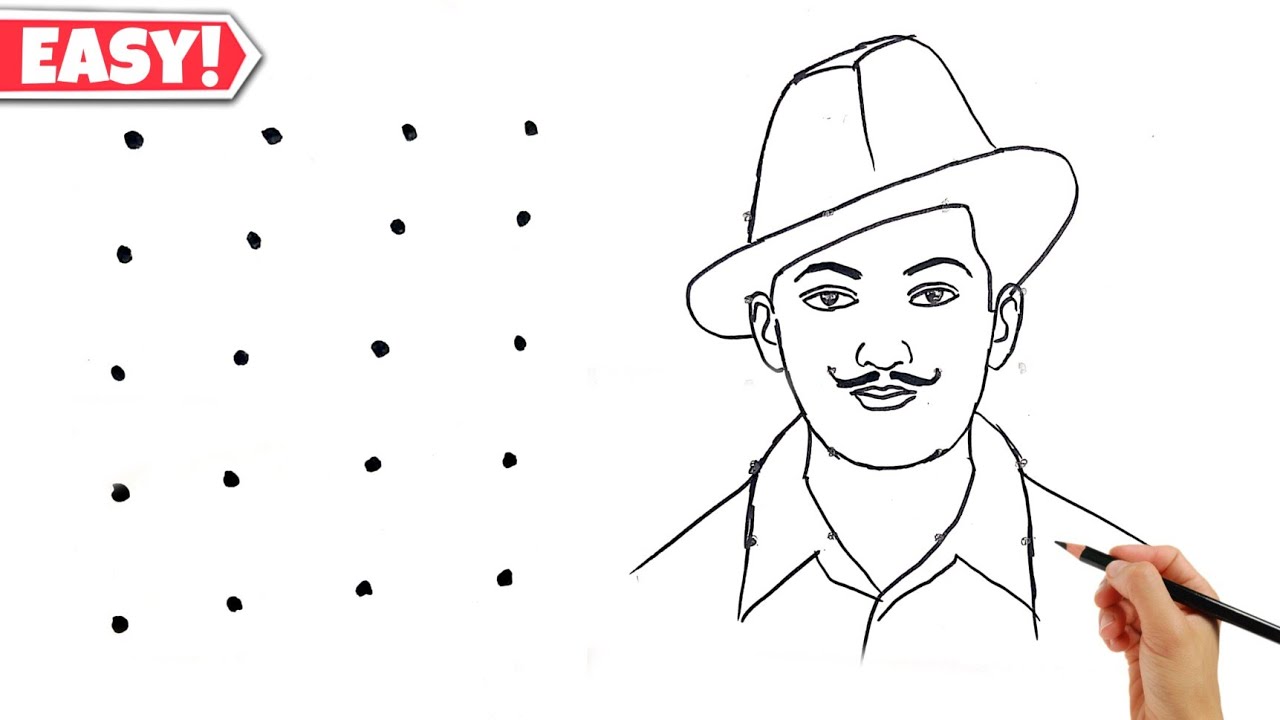 Easy Bhagat Singh Drawing from Dots  Independence Day Drawing  Freedom fighter Drawing