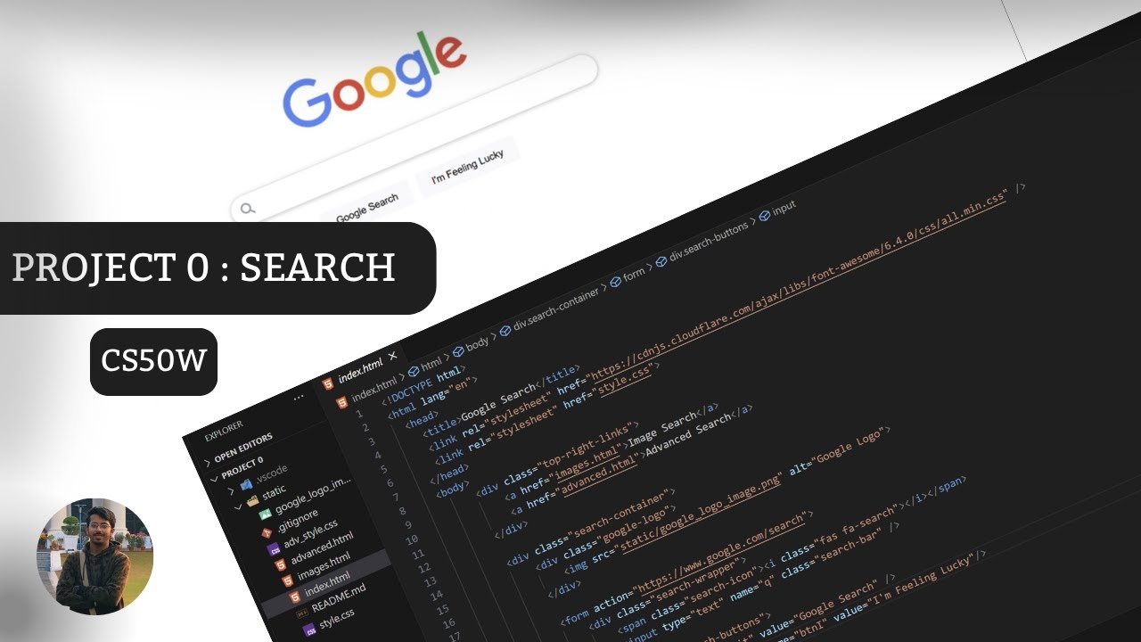 Google Search Clone using HTML and CSS | CS50W Project 0: Search
