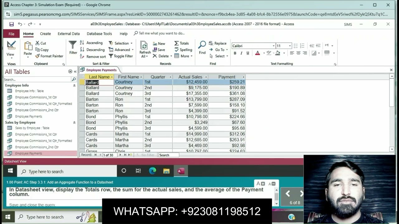Access Chapter 3 Simulation Exam | CS110 Access Final Exam | 
