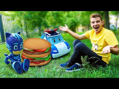 Видео про игрушки: Автобус Тайо, Робокар Поли и Кэтбой готовят пикник!