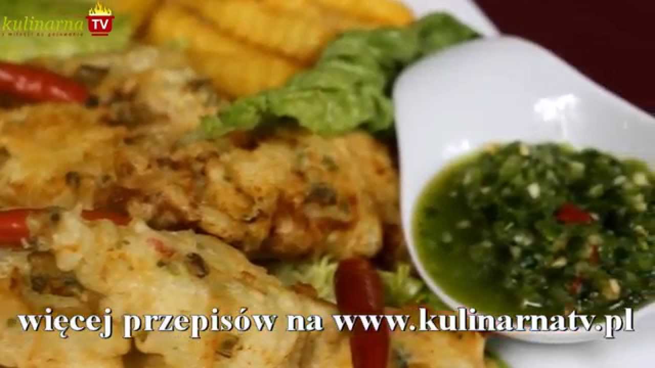 Panierowane fileciki z ostrym, zielonym sosem - YouTube