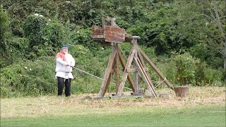 Trebuchet catapult display launches -  Battle of Evesham Festival 2025