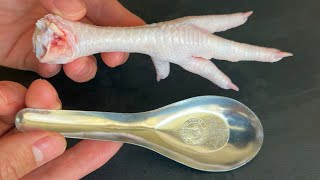 I just found out today that deboning chicken feet is as simple as a spoon. It is clean, fast