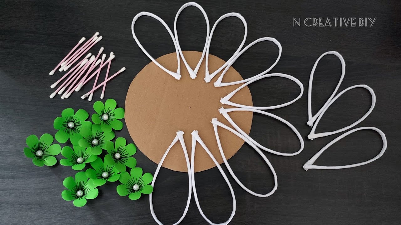 Beautiful wall hanging making with cotton buds | Paper craft for home decor | Rose paper flower